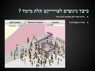 ‫כיצד ניגשים לפרוייקט תלת מימד ?‬
‫●‬

‫ניתוח הפרוייקט מבחינת תלת מימד‬

‫●‬

‫בחירת הטכנולוגיה‬

 