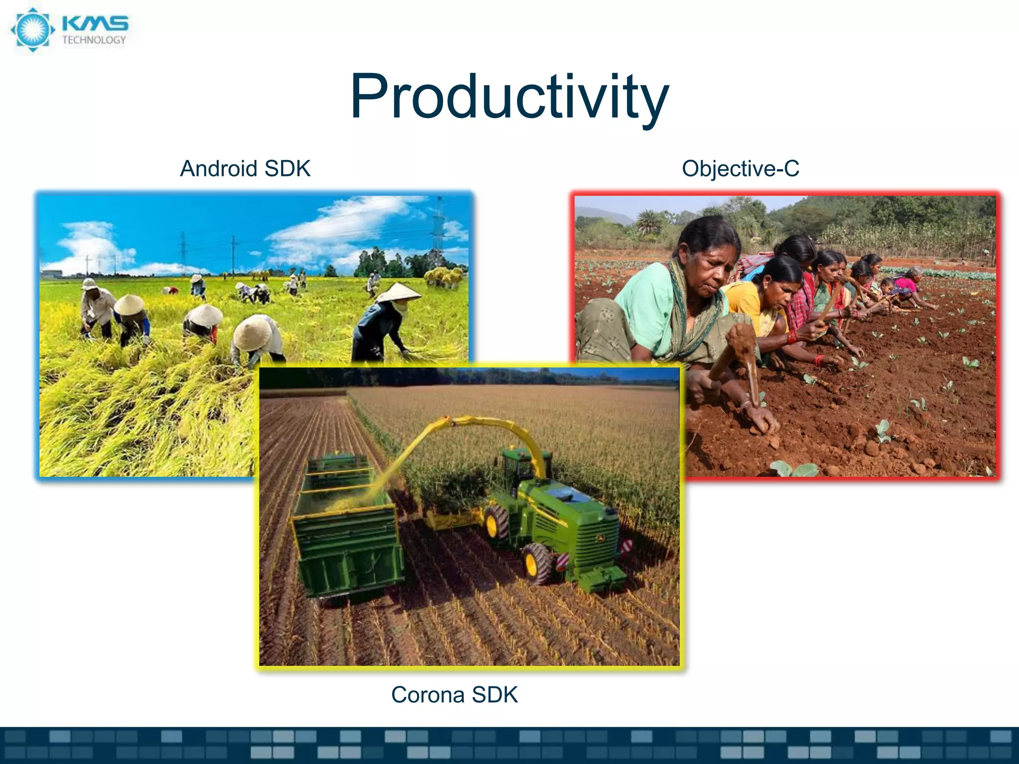 Productivity
Android SDK                  Objective-C




               Corona SDK
 