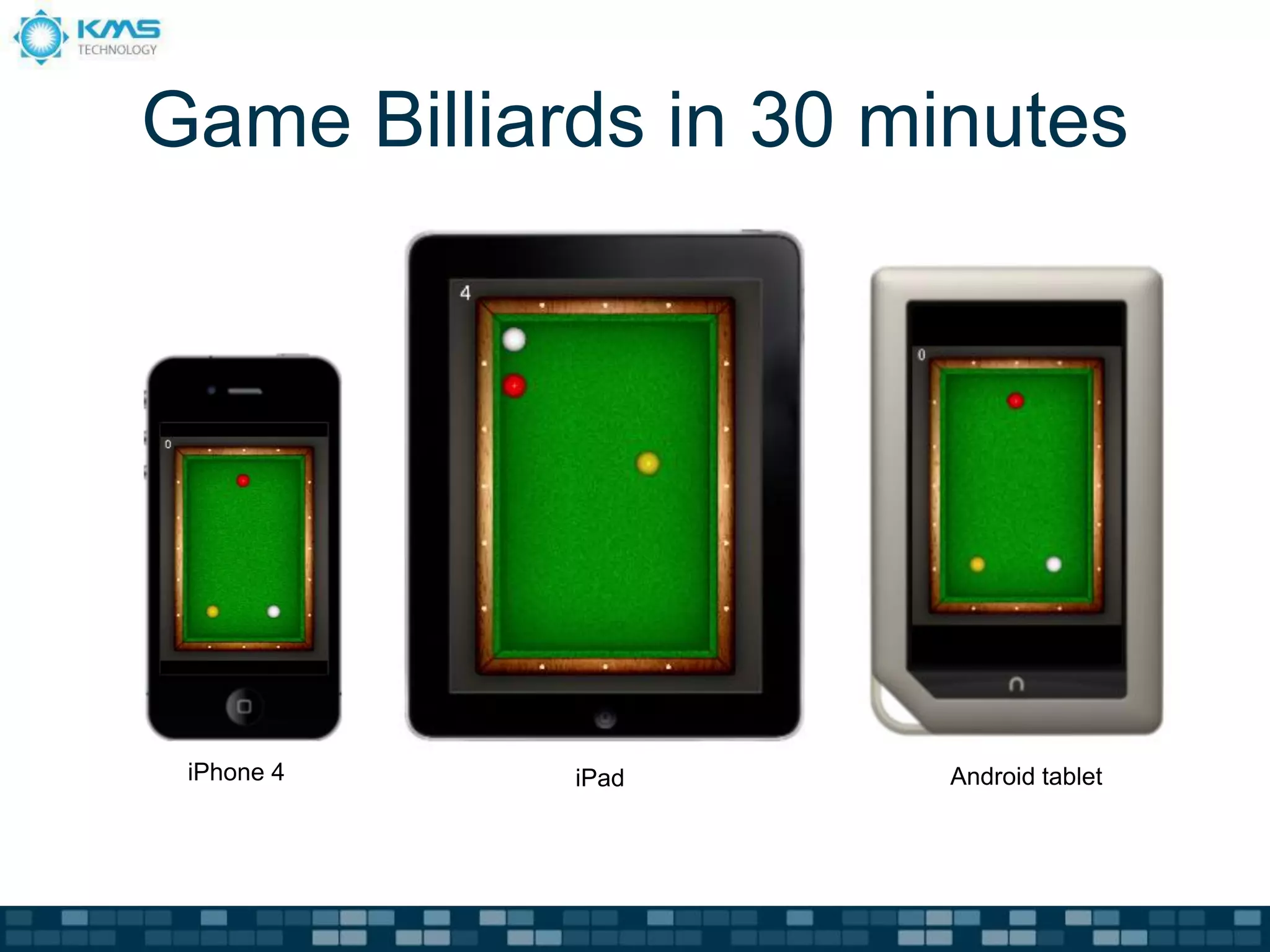 Game Billiards in 30 minutes




 iPhone 4   iPad      Android tablet
 