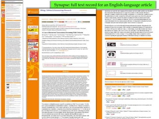 Synapse: full text record for an English-language article
 