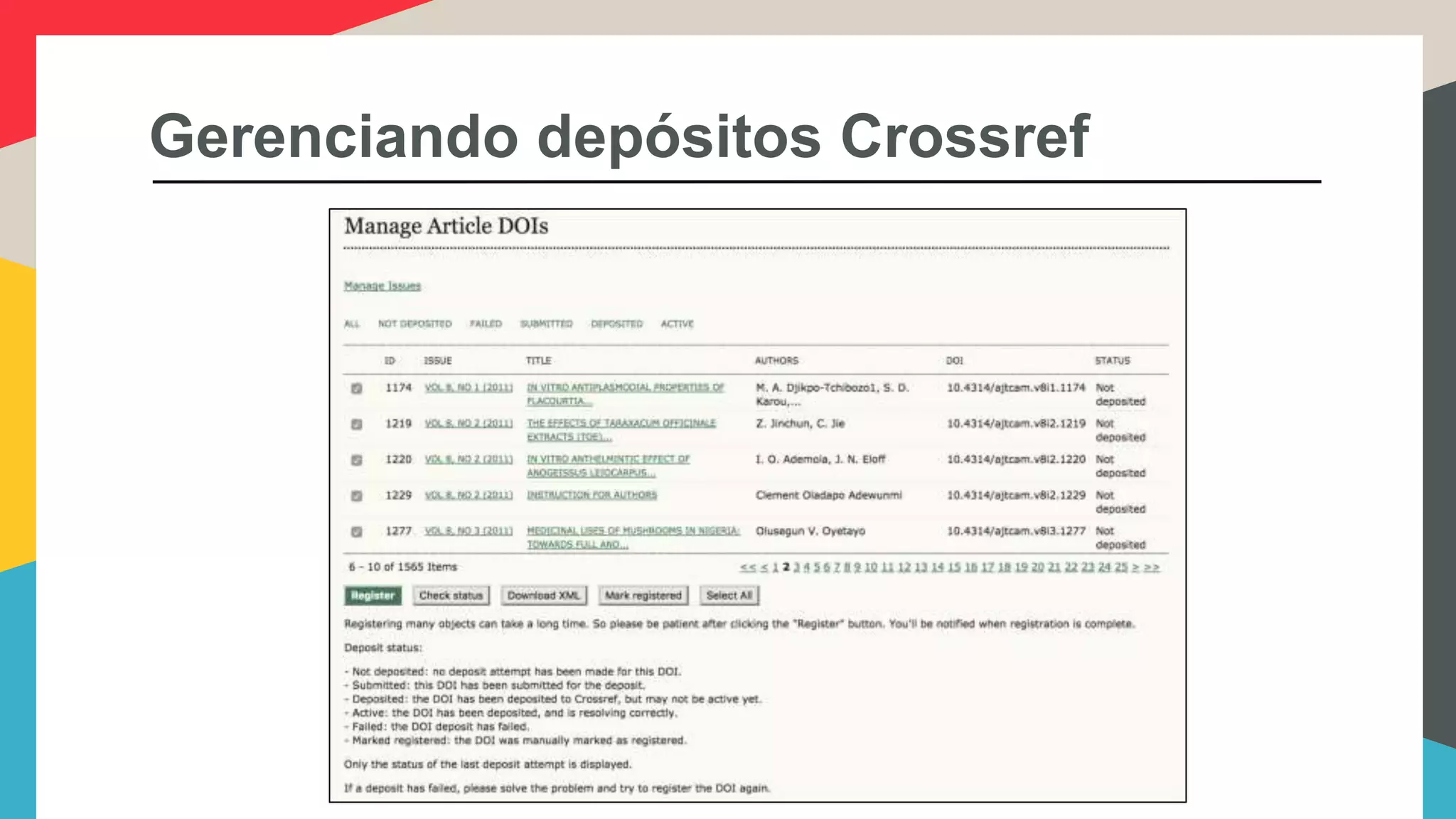 Gerenciando depósitos Crossref
 