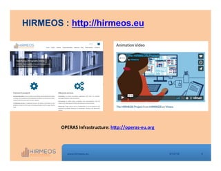 4www.hirmeos.eu
HIRMEOS : http://hirmeos.eu
9/12/18
OPERAS	Infrastructure:	http://operas-eu.org		
 