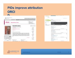 7www.hirmeos.eu
PIDs improve attribution
9/12/18
 