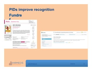 8www.hirmeos.eu
PIDs improve recognition
9/12/18
 