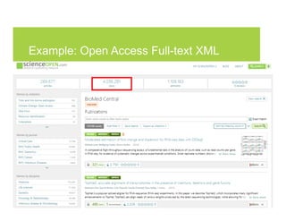Example: Open Access Full-text XML
9/11/18Metadata in Action @Science_Open @SDawsonBerlin10
	
	
 