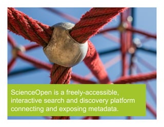 ScienceOpen is a freely-accessible,
interactive search and discovery platform
connecting and exposing metadata.
 
