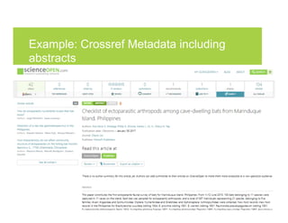 Example: Crossref Metadata including
abstracts
9/11/18Metadata in Action @Science_Open @SDawsonBerlin7
	
	
 
