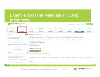 Example: Crossref Metadata including
references
9/11/18Metadata in Action @Science_Open @SDawsonBerlin9
	
	
 