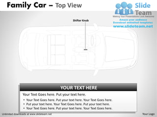Family Car – Top View
                                                    Shifter Knob




                                           YOUR TEXT HERE
                Your Text Goes here. Put your text here.
                 • Your Text Goes here. Put your text here. Your Text Goes here.
                 • Put your text here. Your Text Goes here. Put your text here.
                 • Your Text Goes here. Put your text here. Your Text Goes here.
Unlimited downloads at www.slideteam.net                                           Your Logo
 