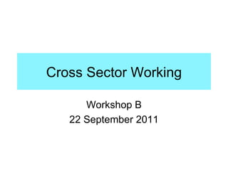Cross Sector Working Workshop B 22 September 2011 