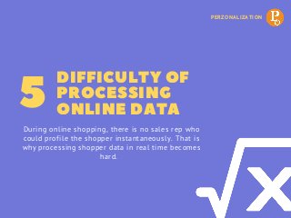 5DIFFICULTY OF
PROCESSING
ONLINE DATA
During online shopping, there is no sales rep who
could profile the shopper instanta...