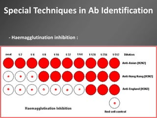 Special Techniques in Ab Identification
- Haemagglutination inhibition :
 