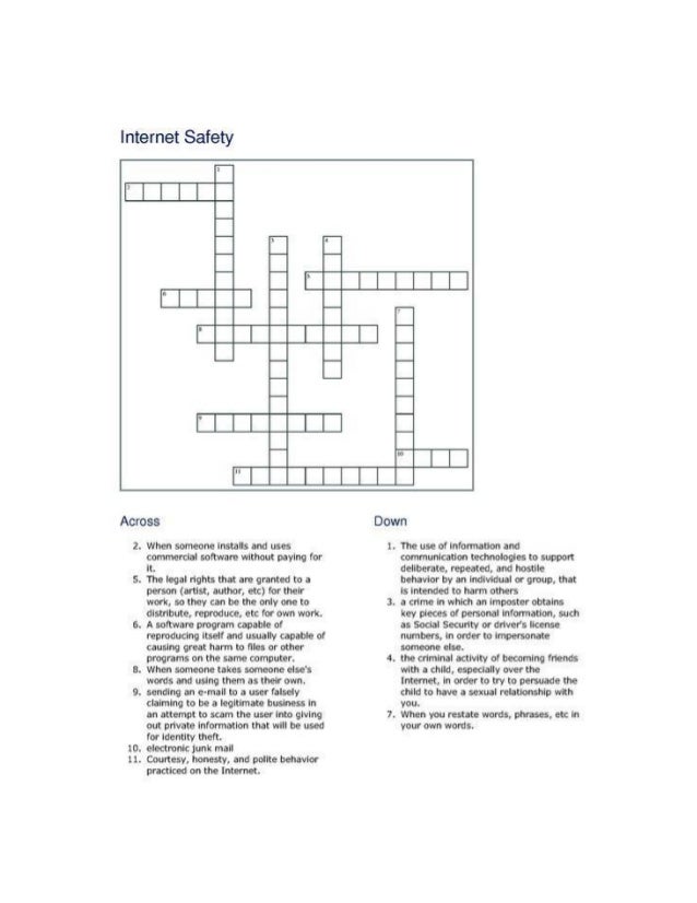 Crossword for internet safety