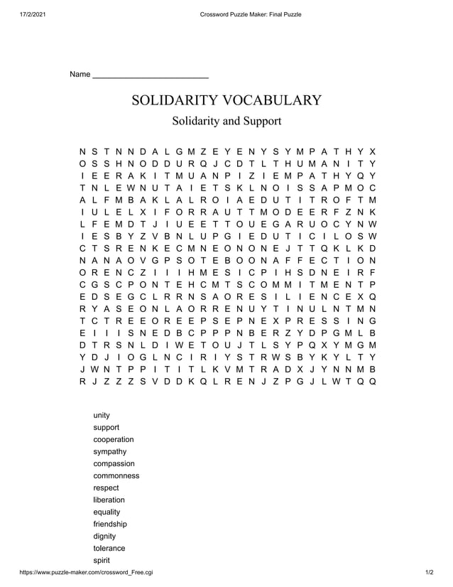SOLIDARITY VOCABULARY WORD SEARCH PDF SOLIDARITY VOCABULARY WORD SEARCH PDF
