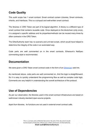 CRO Token – Smart Contract Security Audit Report by EtherAuthority | PDF