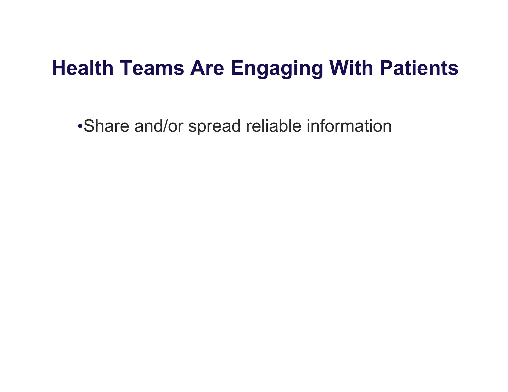 Health Teams Are Engaging With Patients
•Share and/or spread reliable information
 