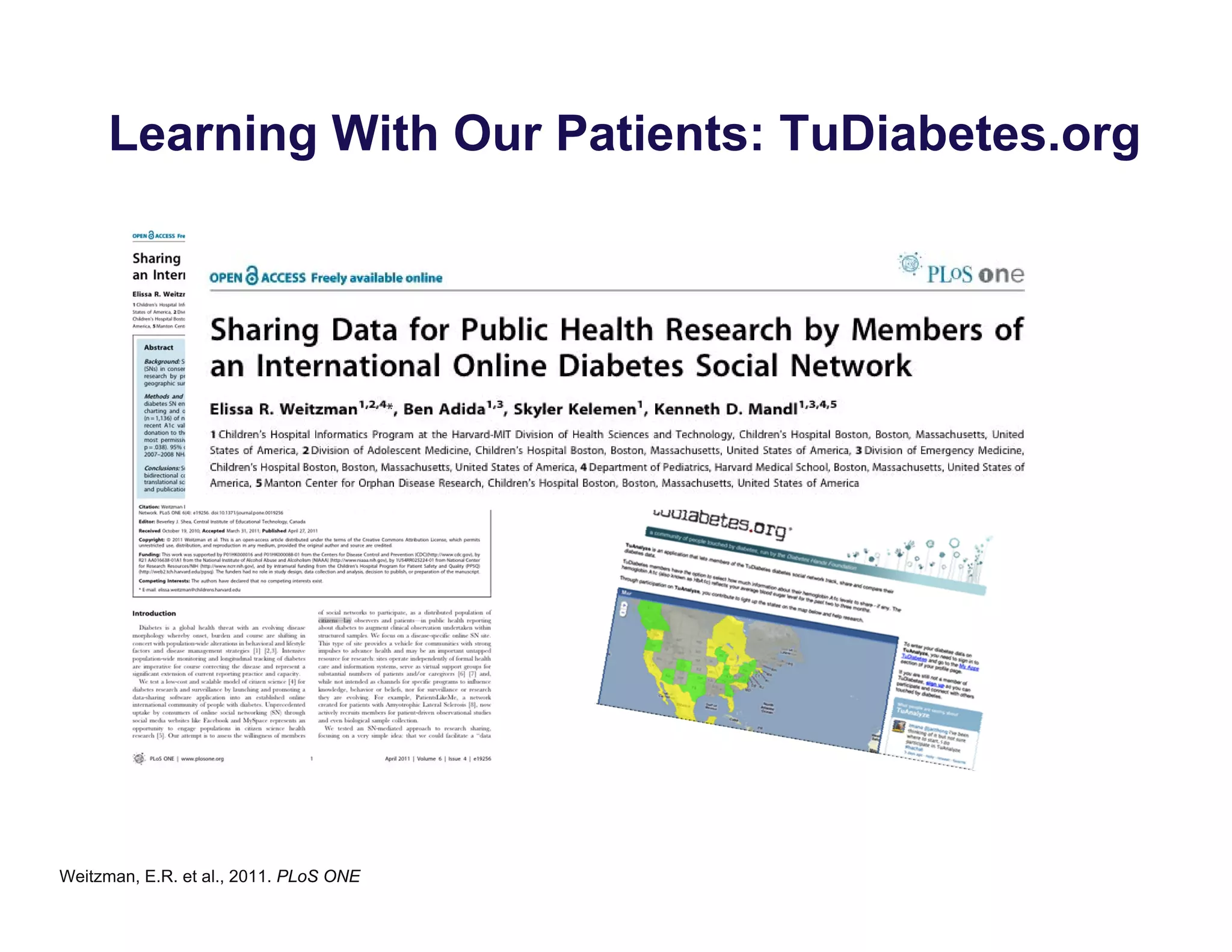 Weitzman, E.R. et al., 2011. PLoS ONE
Learning With Our Patients: TuDiabetes.org
 