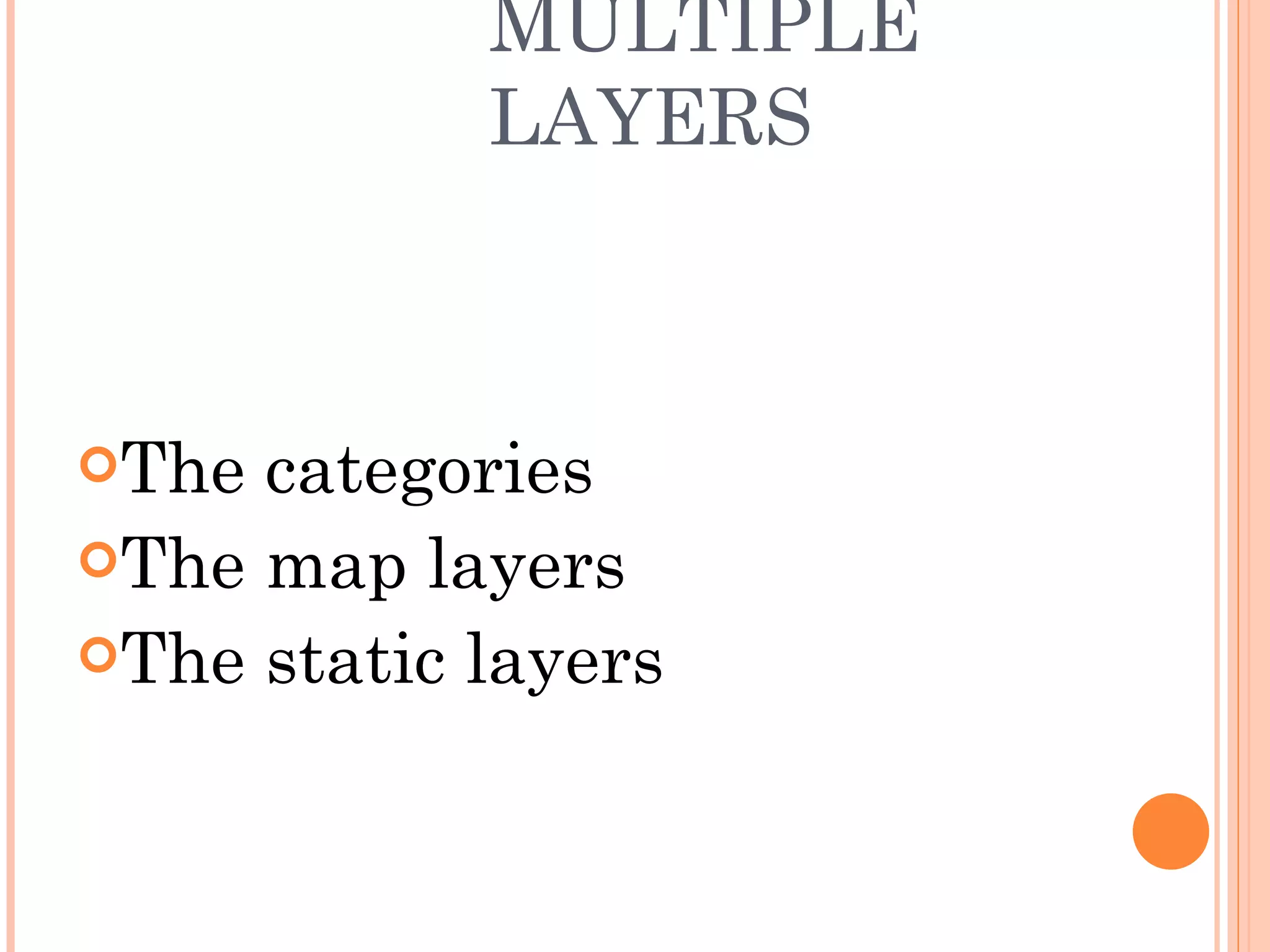 MULTIPLE LAYERS The categories The map layers The static layers 