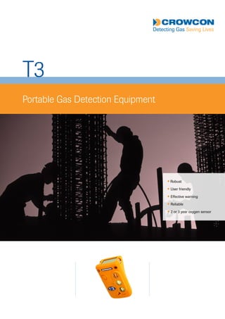 T3
Portable Gas Detection Equipment
l Robust
l User friendly
l Effective warning
l Reliable     
l 2 or 3 year oxygen sensor
 