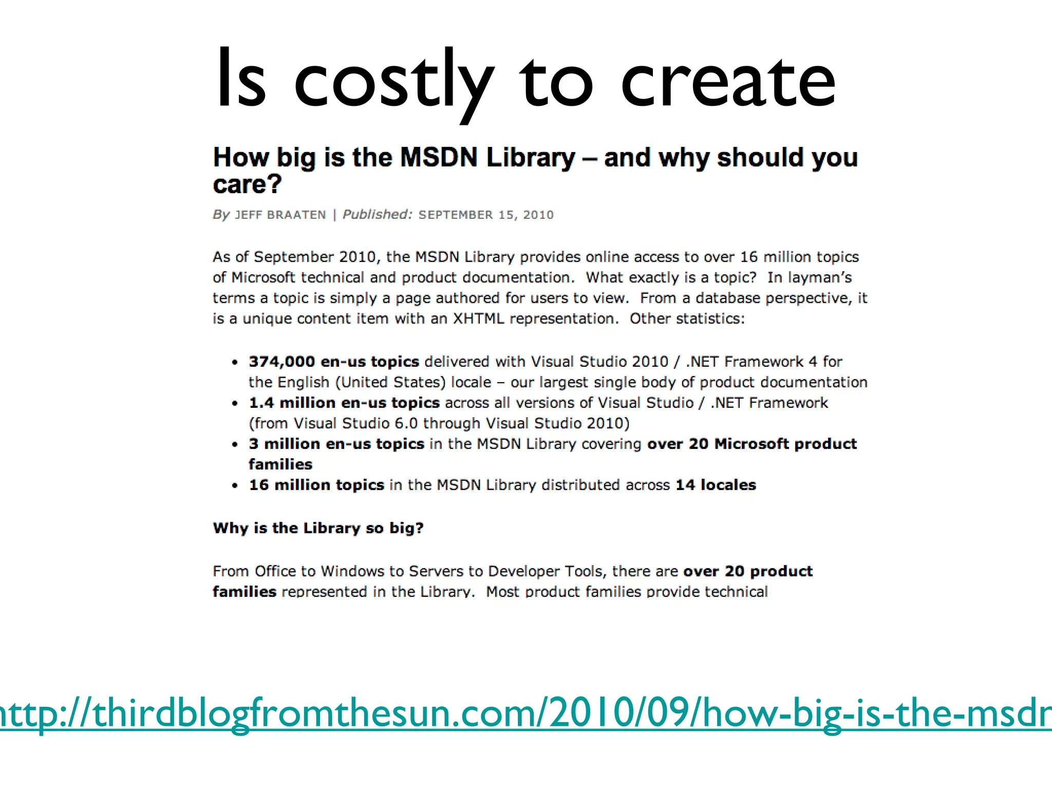Types of Documentation Software documentation is created by a few and read by few. API documentation is created by a few and read by many. 