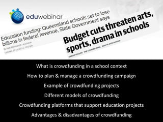 © EDUWEBINAR PTY LTD | ALL RIGHTS RESERVED
What is crowdfunding in a school context
How to plan & manage a crowdfunding ca...