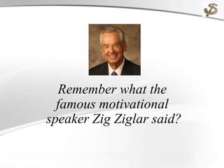 Remember what the
famous motivational
speaker Zig Ziglar said?
 