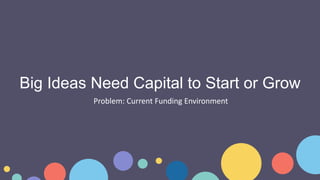 Problem: Current Funding Environment
Big Ideas Need Capital to Start or Grow
 