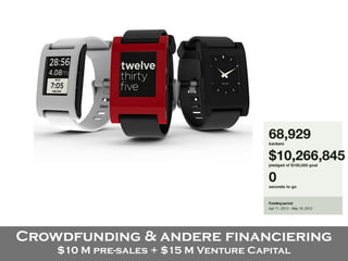 Crowdfunding & andere financiering
$10 M pre-sales + $15 M Venture Capital
 