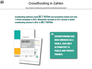 Crowdfunding in Zahlen 
http://research.crowdsourcing.org/2013cf-crowdfunding-industry-report 
 