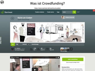 Was ist Crowdfunding? 
https://www.startnext.de/kueche-am-graben 
 