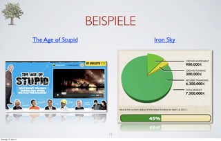 BEISPIELE
                         The Age of Stupid               Iron Sky




                                                 13
Dienstag, 10. April 12
 