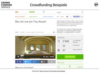 Screenshot: Bau mit uns ein Tiny House! auf wemakeit
Crowdfunding Beispiele
 