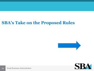 SBA’s Take on the Proposed Rules

16

Small Business Administration

 