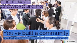 The DNA of
Crowdsourcing

You’ve built a community.
Shouldn’t you have a fully-functional crowdsourcing site?

 