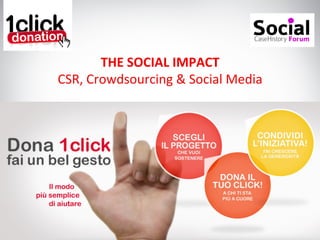 THE	
  SOCIAL	
  IMPACT	
  
CSR,	
  Crowdsourcing	
  &	
  Social	
  Media	
  	
  
 