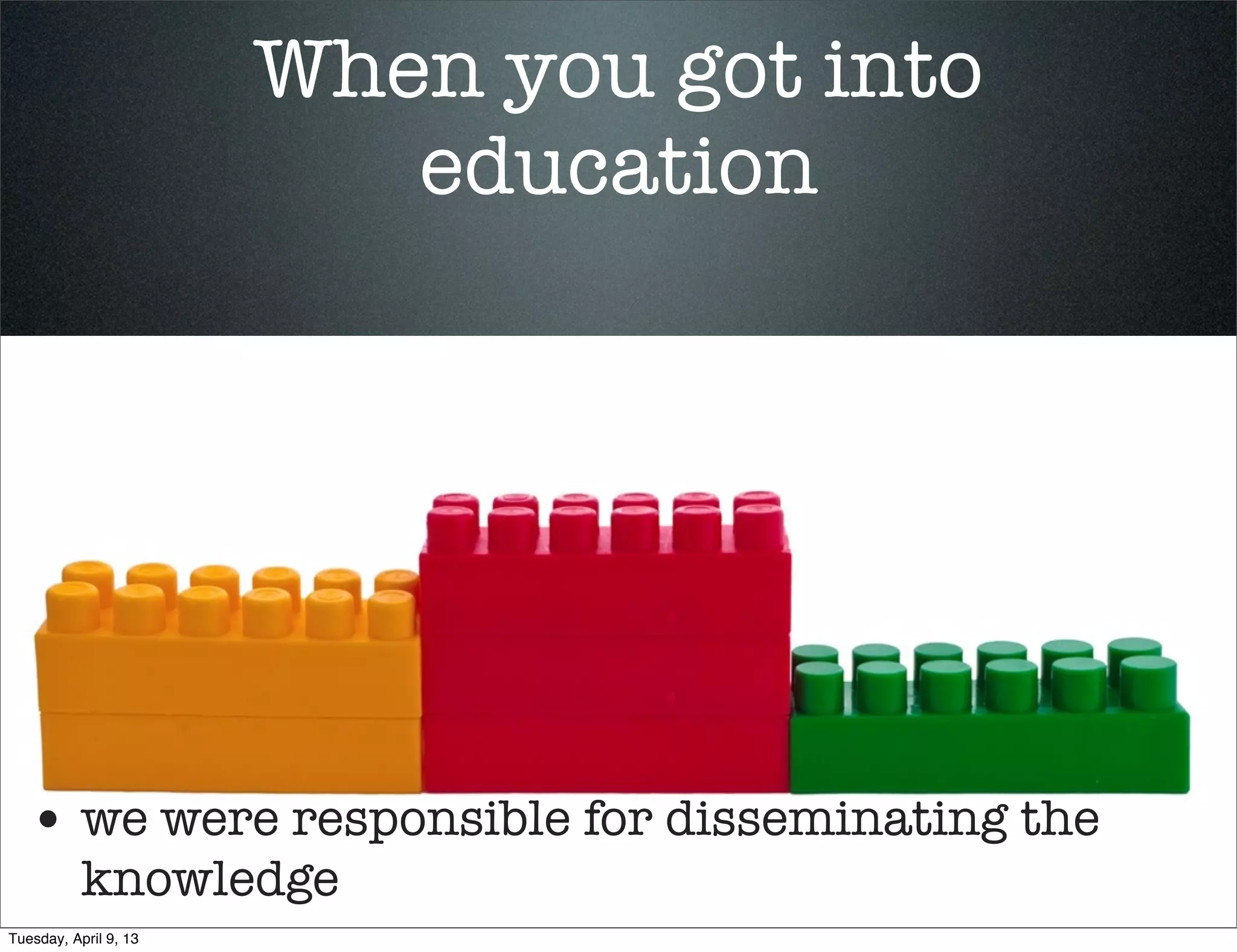 Where do you go to ﬁnd...



                       • New friends, colleagues




Tuesday, April 9, 13
 