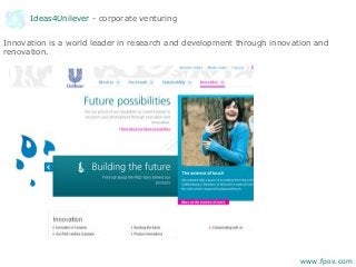 Ideas4Unilever - corporate venturing
Innovation is a world leader in research and development through innovation and
renovation.
www.fpov.com
 