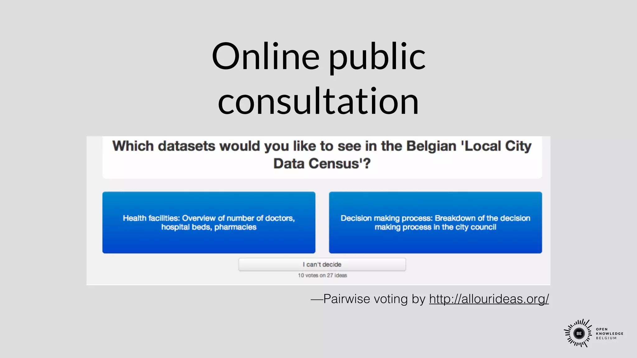 Online public
consultation
TEXT
—Pairwise voting by http://allourideas.org/
 