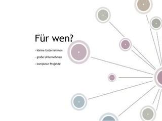 Für wen?
- kleine Unternehmen
- große Unternehmen
- komplexe Projekte

 