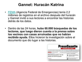Gannet: Huracán Katrina
• FEMA (Agencia Federal de Emergencias) tenía 2,2
millones de registros en el archivo después del ...