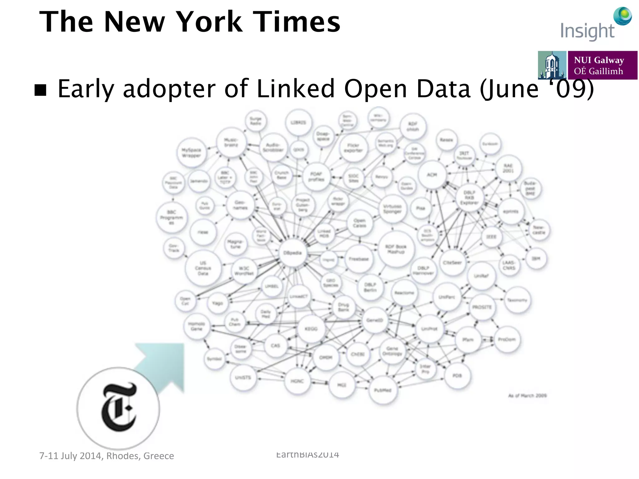 EarthBiAs2014	
  7-­‐11	
  July	
  2014,	
  Rhodes,	
  Greece	
  
The New York Times
n  Early adopter of Linked Open Data (June ‘09)
 