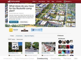 Introduction   Public Participation Context   Crowdsourcing   Crowdfunding   The Future   Q&A
 