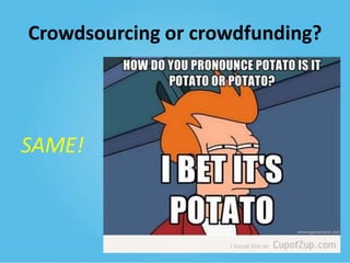 Crowdsourcing or crowdfunding?

SAME!

 