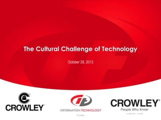 The Cultural Challenge of Technology
October 29, 2013

Crowley

Confidential – Crowley

 