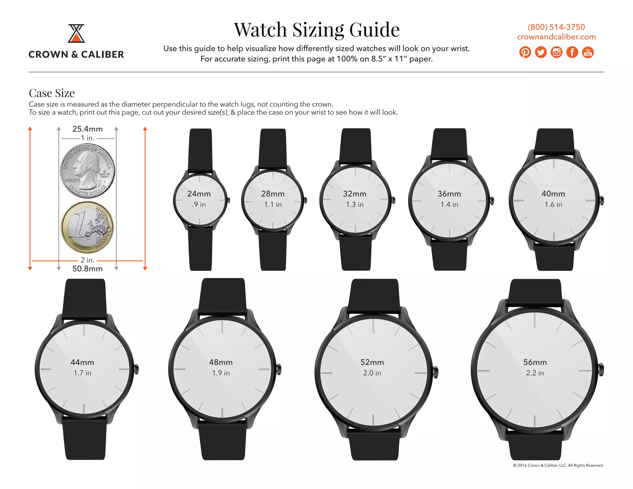 Crown & Caliber Luxury Wrist Watch Sizing Guide PPT