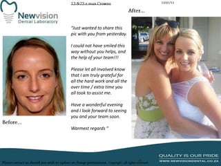 “Just wanted to share this
pic with you from yesterday.
I could not have smiled this
way without you helps, and
the help of your team!!!

Please let all involved know
that I am truly grateful for
all the hard work and all the
over time / extra time you
all took to assist me.
Have a wonderful evening
and I look forward to seeing
you and your team soon.
Warmest regards “

 