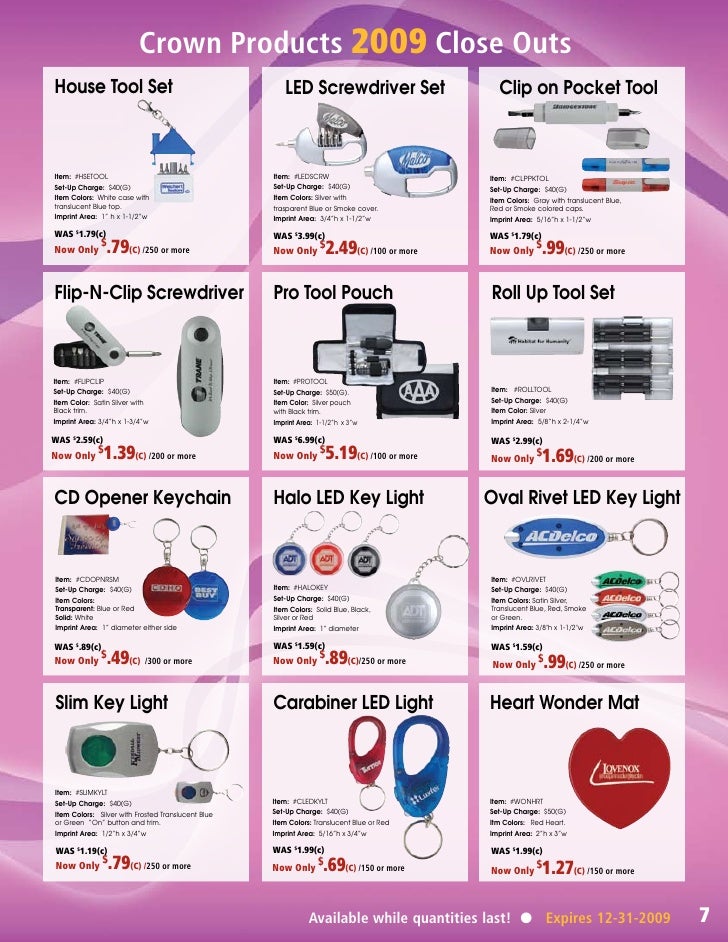 Crown Products Close Out Flyer 2009