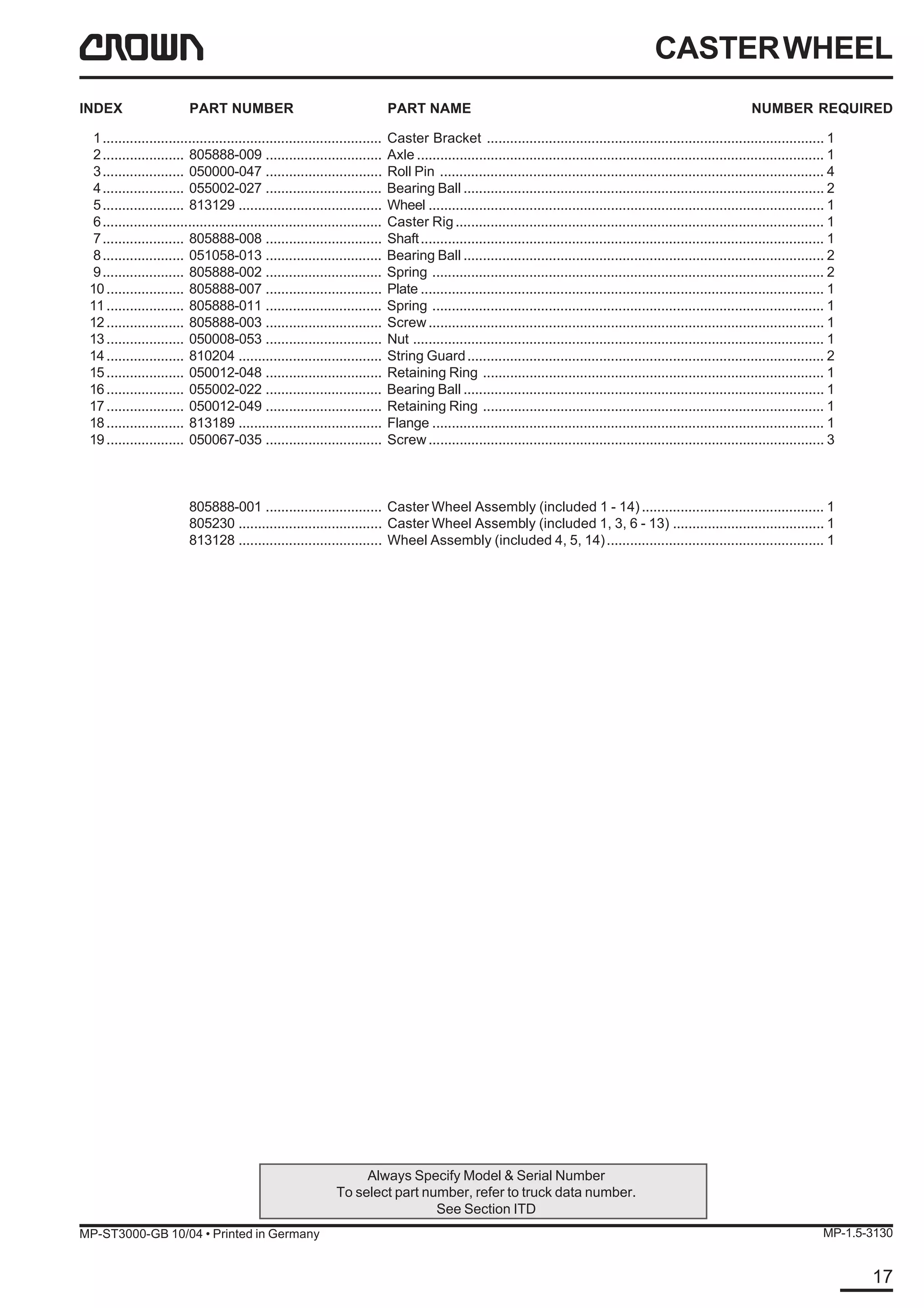 Crown st3000 series forklift parts catalogue manual PDF