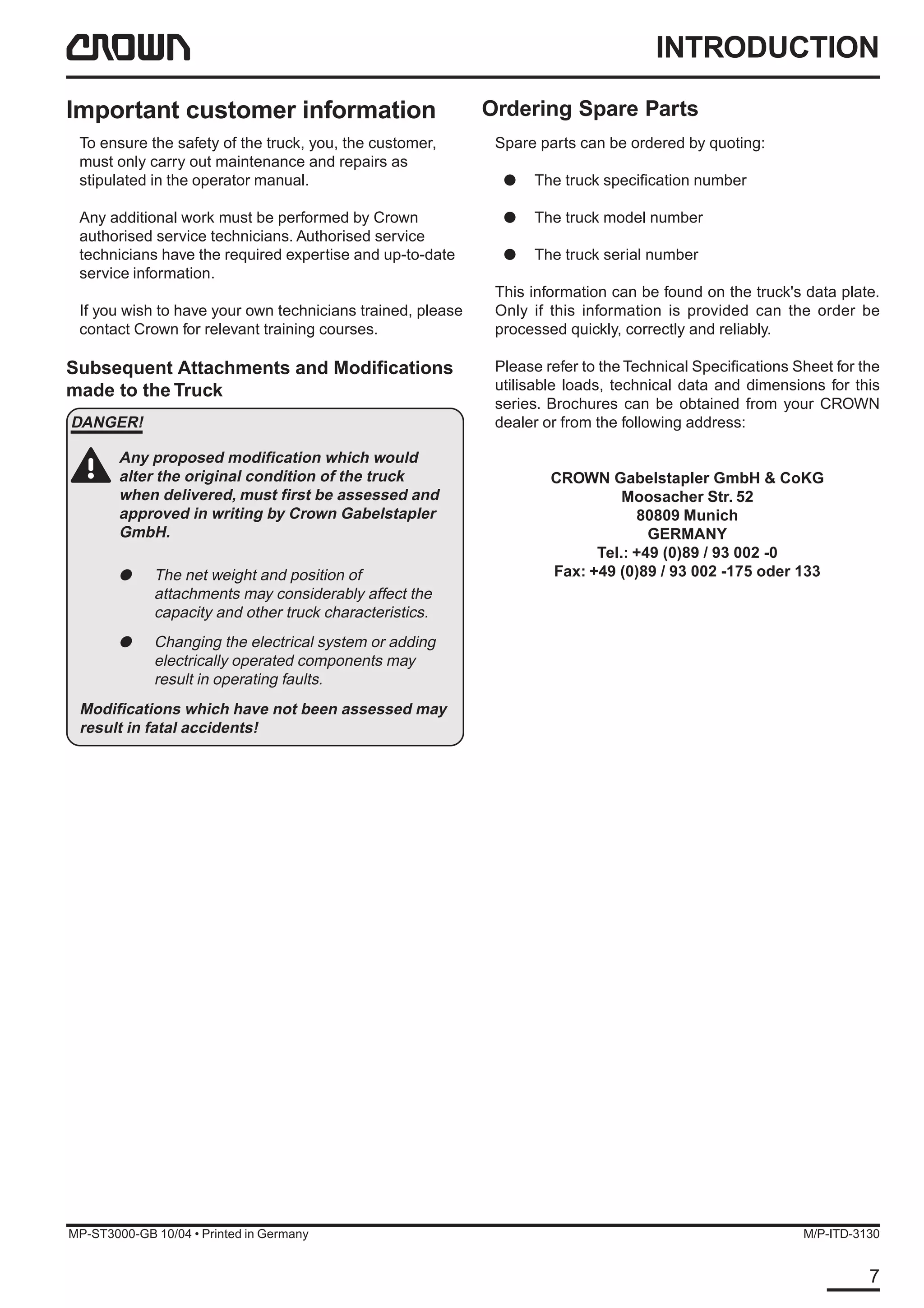 Crown st3000 series forklift parts catalogue manual PDF