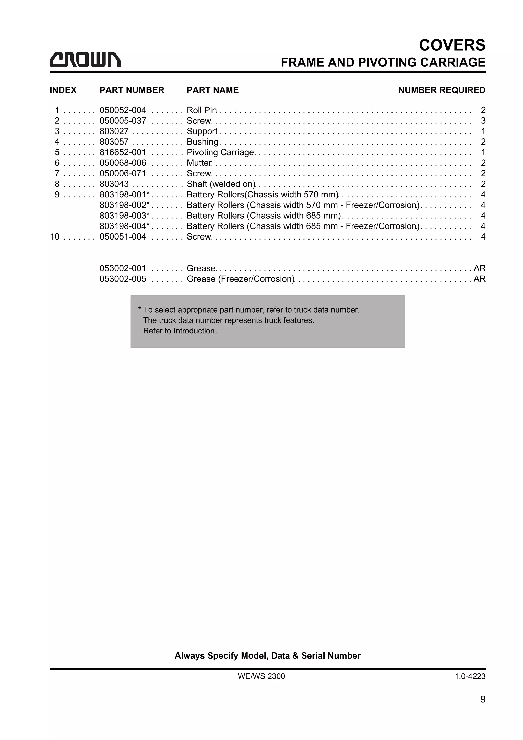 Crown we2300 series forklift parts catalogue manual PDF